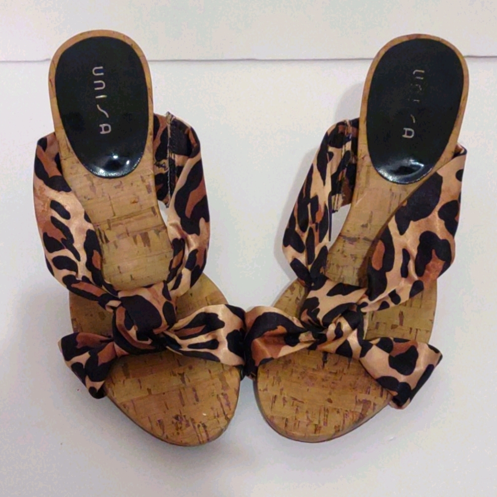 Unisa Corked Animal Print Slip-On Heels